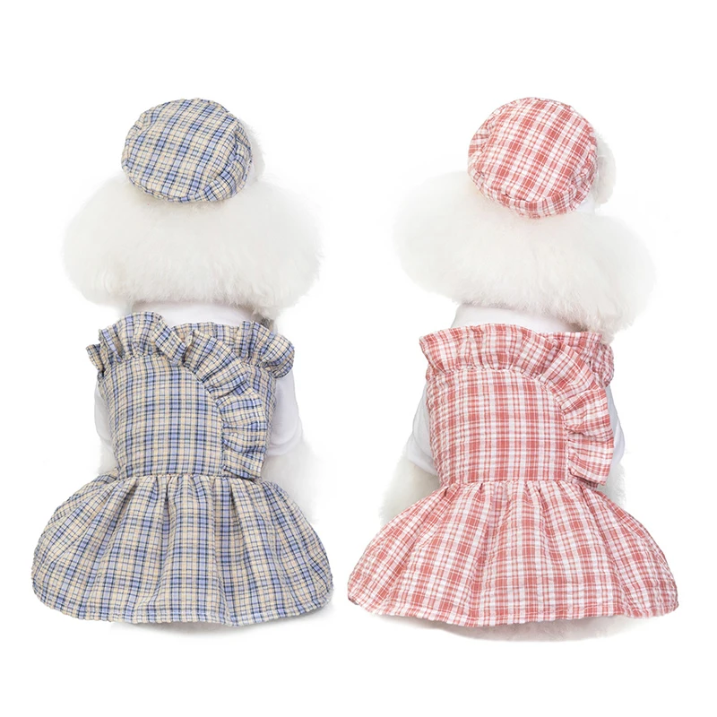 Новая одежда для домашних животных на весну и лето тонкие модели милое клетчатое