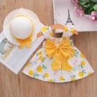 Платья для маленьких девочек, платье принцессы с принтом лимонов, шляпка, летняя пляжная одежда, сарафан, 2021