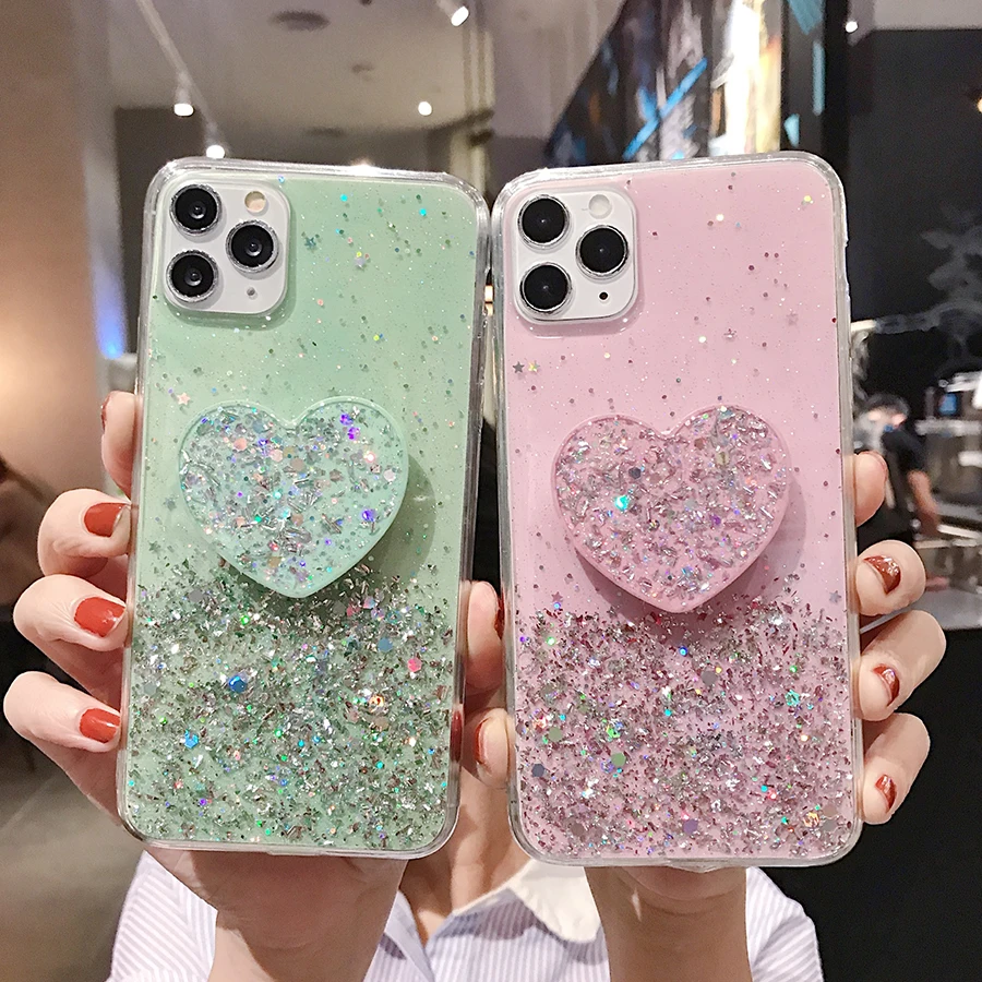 3D Блестящий чехол для Huawei P20 Lite с блестками держатель подставка P30 P40 Pro P10 P Smart 2021 2019