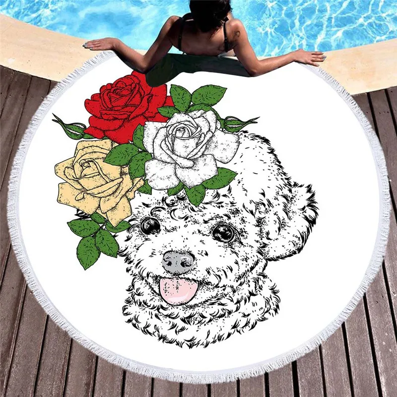 

Большое круглое пляжное полотенце с изображением собаки, летнее банное полотенце с кисточками для взрослых, коврик для йоги из микрофибры с...