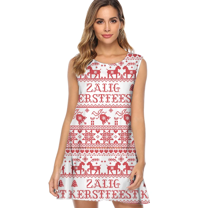 

Christmas Women Dress Fashion Sleeveless I Love Christmas Print Dress Casual Loose Ladies Dress A-line Party Dress vestidos