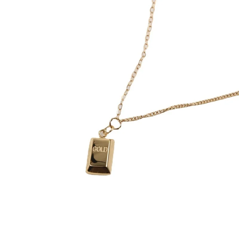 Stainless Steel Irregular Design Gold Brick Pendant Electroplating Necklace For Women Love Gothic Accessories Fashion Jewelry