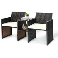Costway Patio Rattan Loveseat Table Chairs Chat Set Seat Sofa Conversation Cushioned