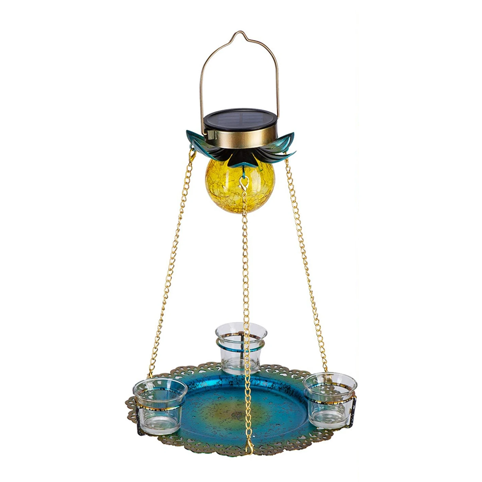 

Solar Powered Birds Feeder Outdoor Hanging Waterproof Birds Food Tray Garden Metal Flower Decorative LED Lighting KSI999