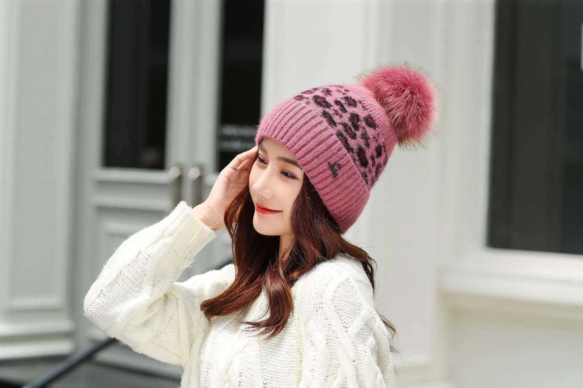 Women Beanies Pom Poms Rabbit Hat Beanie Knitted Skullies Fashion Caps Ladies Knit Cap Winter Hats For Women