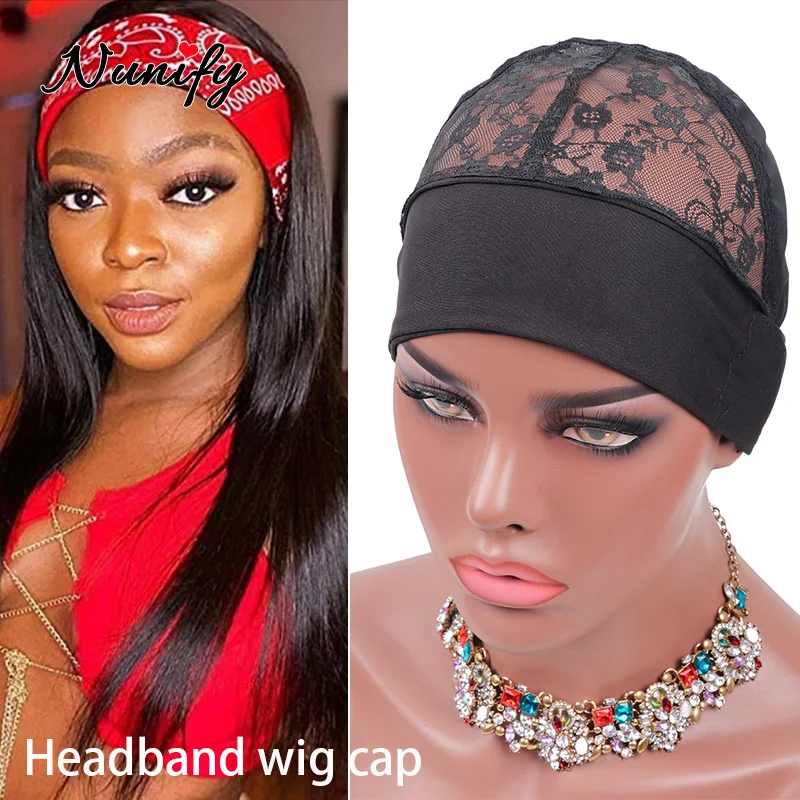 Nunify 10Pcs Wig Grip Cap Ice Elastic Band Plus Lace Wig Caps For Making Head Band Wigs Dome Cap With Velcro Adjustment Buckle