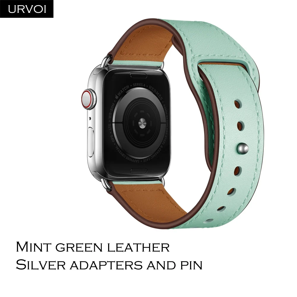 Mint green S URVOI ремешок для apple watch серии 5/4 3/2/1 спортивный ремешок натуральная Swift кожаный ремешок для наручных часов iWatch, пальцем и tuck ручной работы - Цвет ремешка: Mint green S