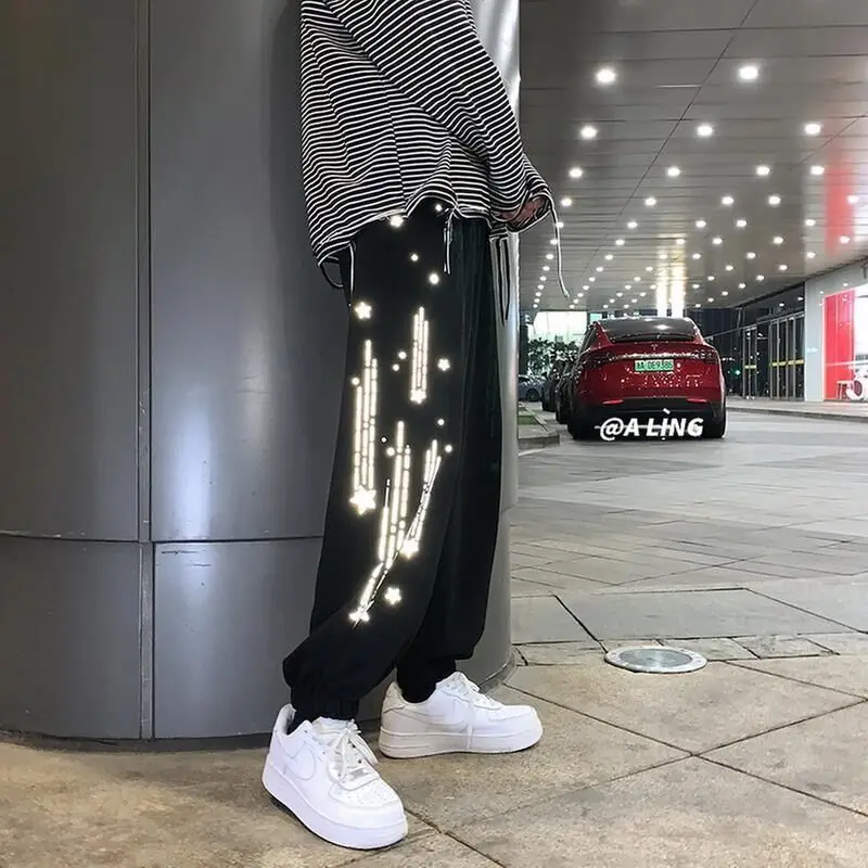 

Black Hip Hop Pants Streetwear Women High Street Jogger Trousers Rock Gothic Pants Spring Winter Reflective Cargo Pants Females