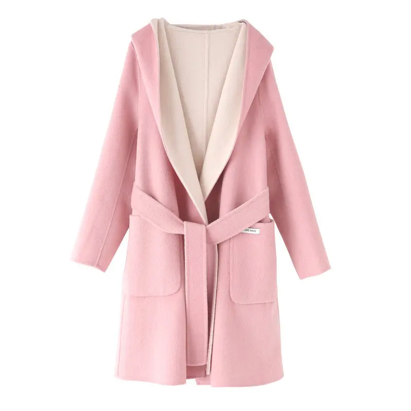 

Mid-Length High-End Woolen Coat Minimalist Pink Wool Coat Plus Size Korean Style Women Overcoat pardessus en laine
