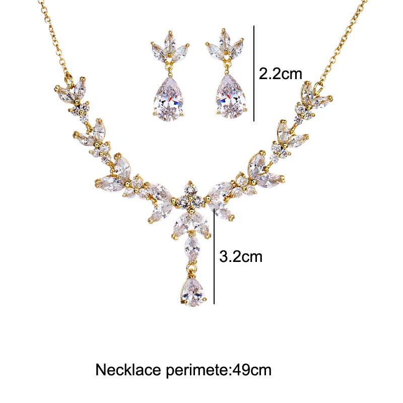 Emmaya Vivid Leaves-shape Dazzling Wedding Costume Accessories CZ Crystal Colorful Gift Earrings And Necklace Jewelry Sets | Украшения и