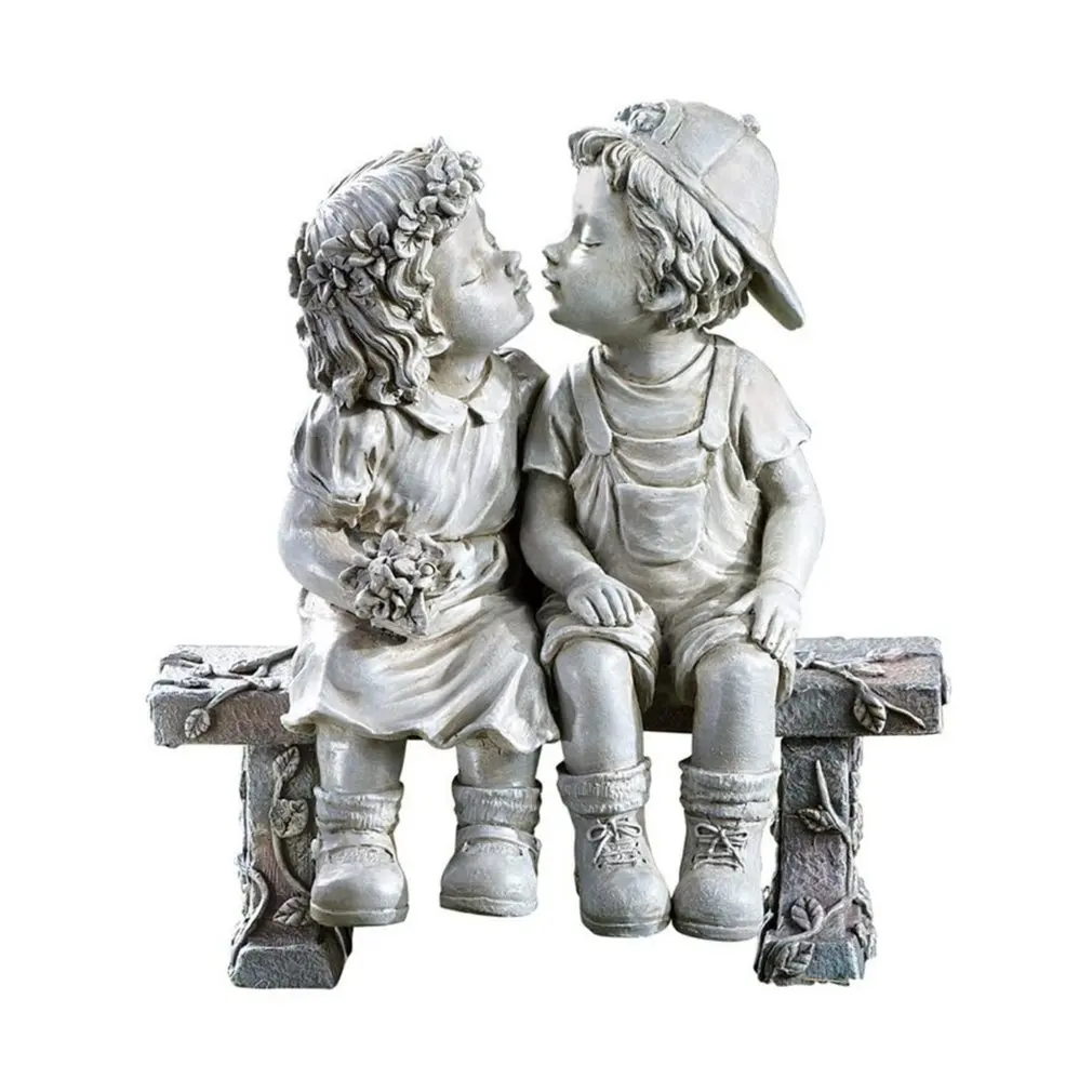 

Lily's Home First Kiss Resin Garden Statue Little Girl And Boy Kissing Yard Miniature Figurine Decoration