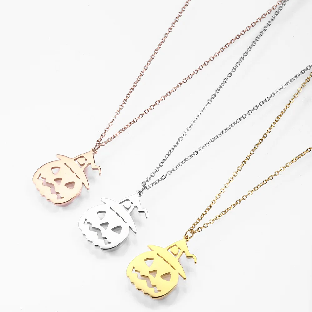 Полые тыквы Череп Призрак ожерелье из нержавеющей стали розовое золото