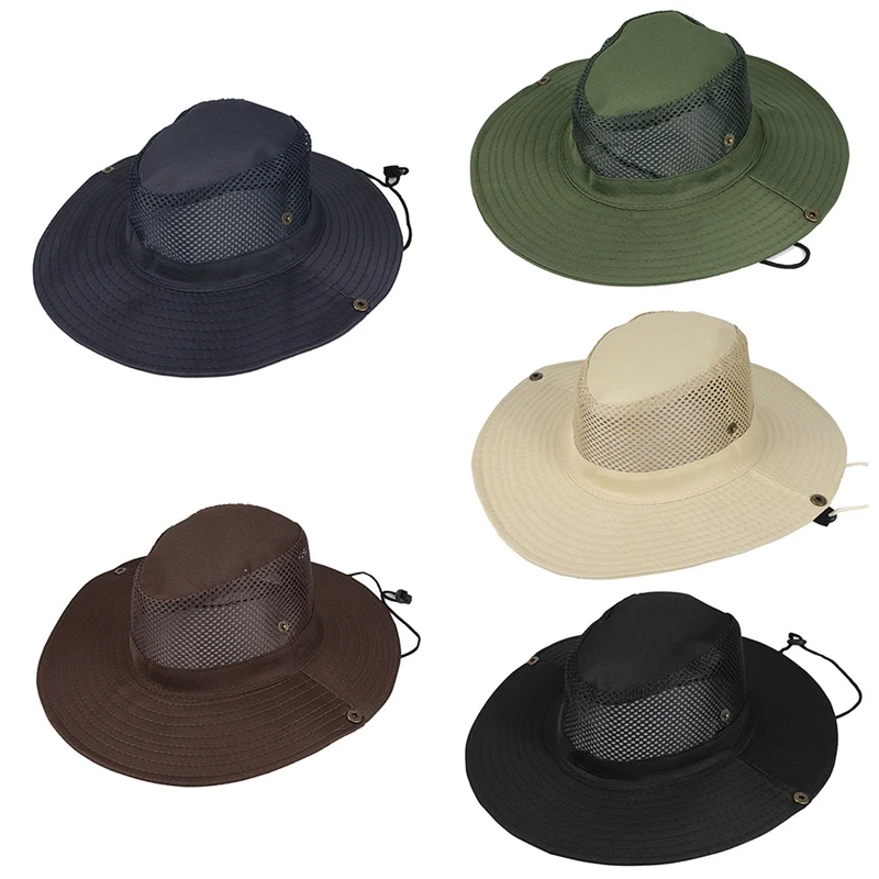 

New Summer Breathable Mesh Beach Hats Man Wide Brim Sun Protection Ultraviolet-proof Collapsible Bucket Hat Fishing Hat Outdoors
