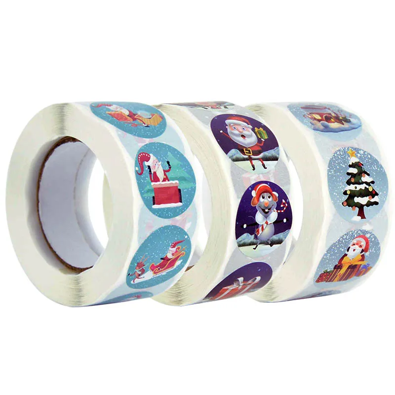 

500Pcs/lot 2.5cm Merry Christmas Stickers Santa Claus Snowman Trees Decorative Stickers Wrapping Gift Box Label Christmas Tags