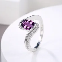 Hot Selling Ladies Wedding Ring Irregular Oval Purple Shinny Crystal Silver Color Luxury Women Party Finger Jewelry