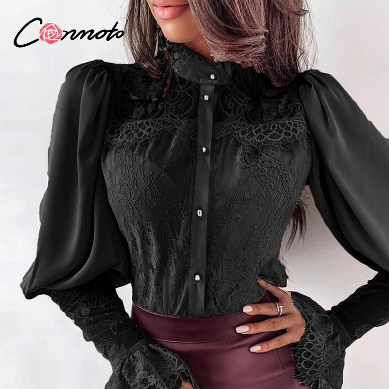 Conmoto Лоскутная кружевная Клубная пикантная женская блузка рубашка Повседневная