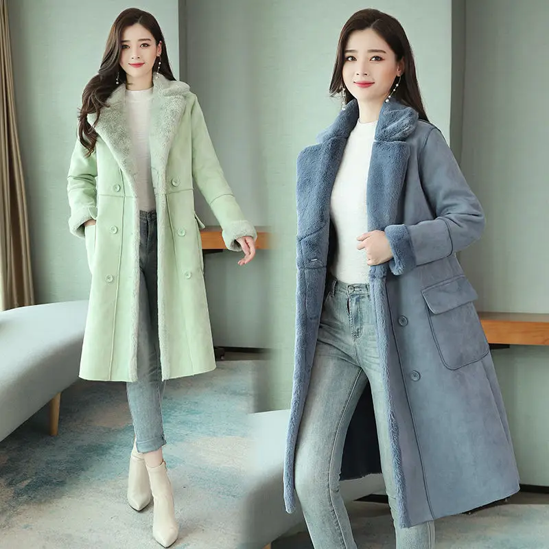 

Women 2020 Winter Long Section Plus Velvet Thick Loose Coat Jacket Deerskin Female of Cotton Clothing Fashion Warmtjacket T04