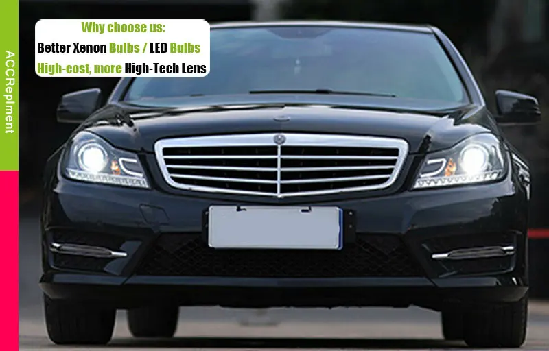 Автомобильный Стайлинг светодиодный налобный фонарь для Benz W204 фары 2011-2013 C180 C200 C260 светодиодный светодиодные дневные ходовые огни на передних фарах H7 Биксеноновая разрядная лампа высокой интенсивности для объектива ближнего и дальнего света