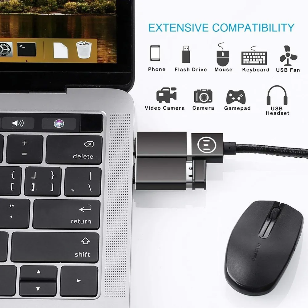 Переходник Thunderbolt 3 Type C на USB 0 OTG алюминиевый конвертер для MacBook Pro 2017 Samsung Note 8 S8 Google