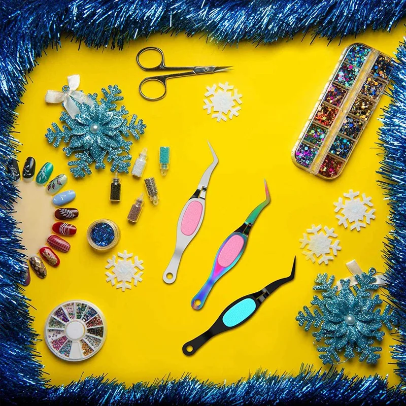 

3 Pieces of Stainless Steel Soft-Grip Tweezers Curved Fine-Tipped Tweezers Suitable for DIY Craft Laboratory Supplies