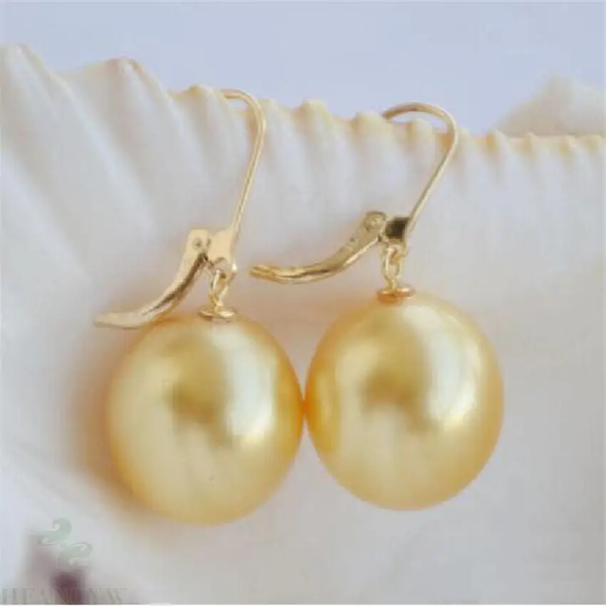 16mm natural south sea shell pearl earrings 14K gold Cultured Flawless Aurora Dangler Luxury Jewelry AAA Classic Earbob