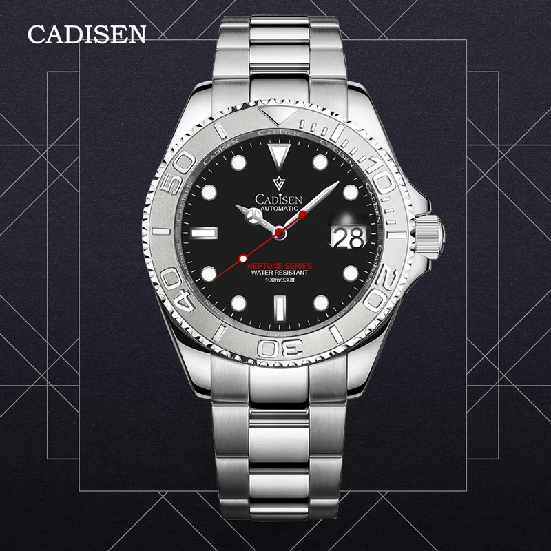 

Часы наручные CADISEN NH35 Мужские механические, брендовые автоматические водонепроницаемые, с сапфировым стеклом