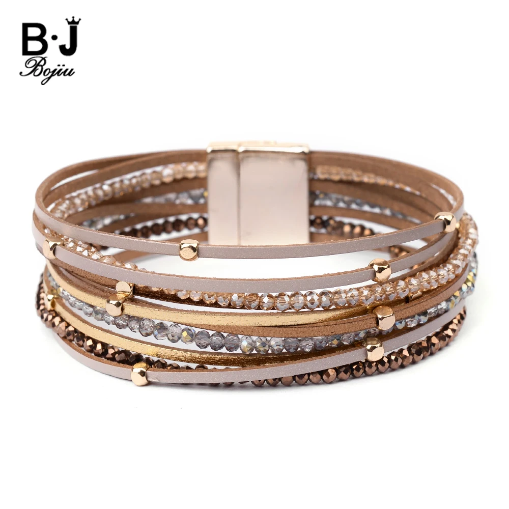 Многослойные плетеные кожаные браслеты в стиле бохо для женщин очаровательные