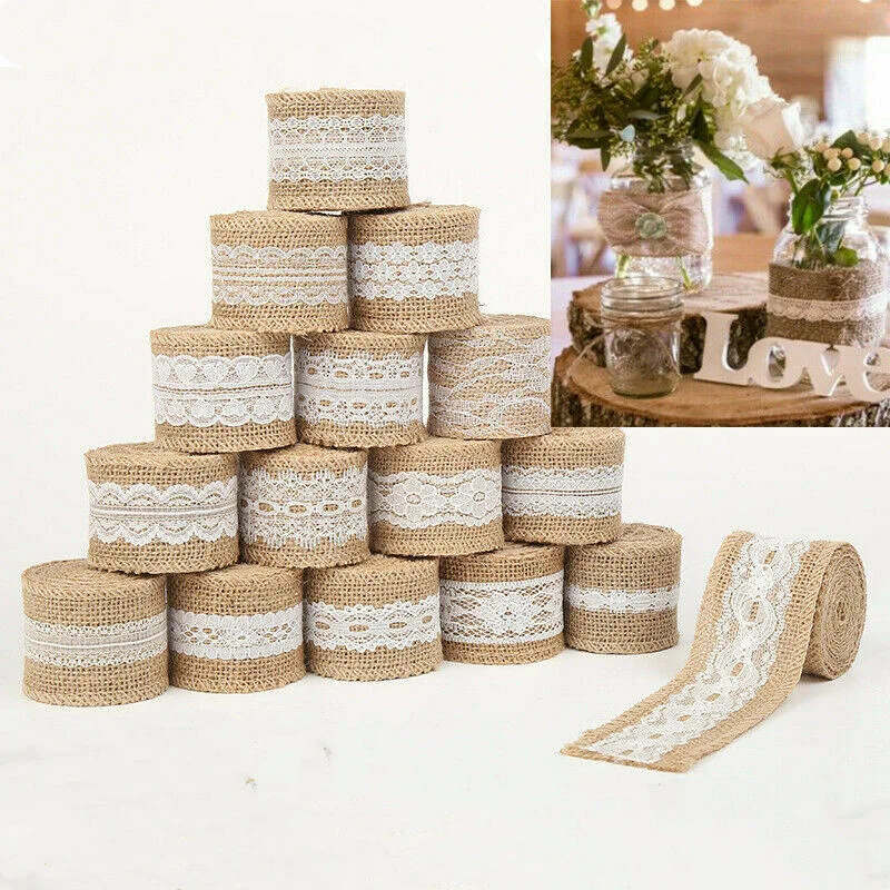 1 PC DIY Handmade Jute Burlap Ribbon Wedding Christmas Lace Craft Linen Table Decoration Party Accessories Decoration Roll images - 6