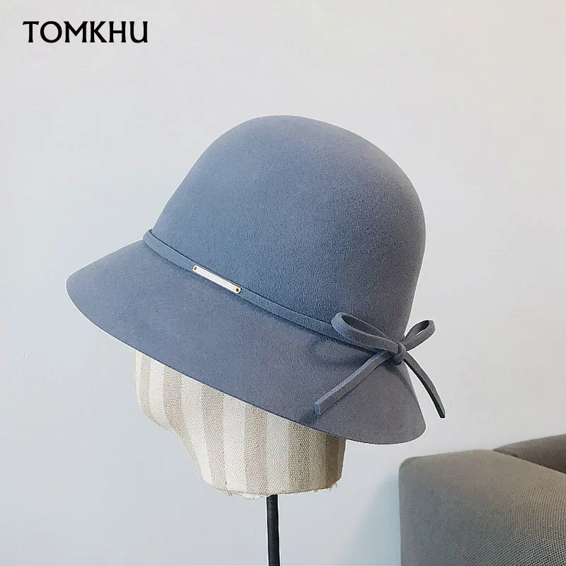 

TOMKHU 100% Australia Quality Wool Men's Fedora Hats Pork Pie Hats for Classic Church Wool Felt Hat 2021 New Autumn Winter