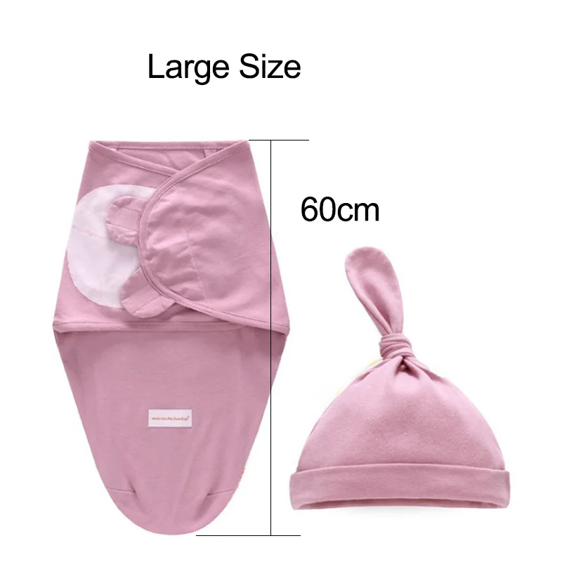 Pink-L Комплект из 2 предметов, пеленка для новорожденных+ шапочка, Хлопковое одеяло, постельные принадлежности, милый спальный мешок для младенцев 0-6 месяцев - Цвет: Pink-L