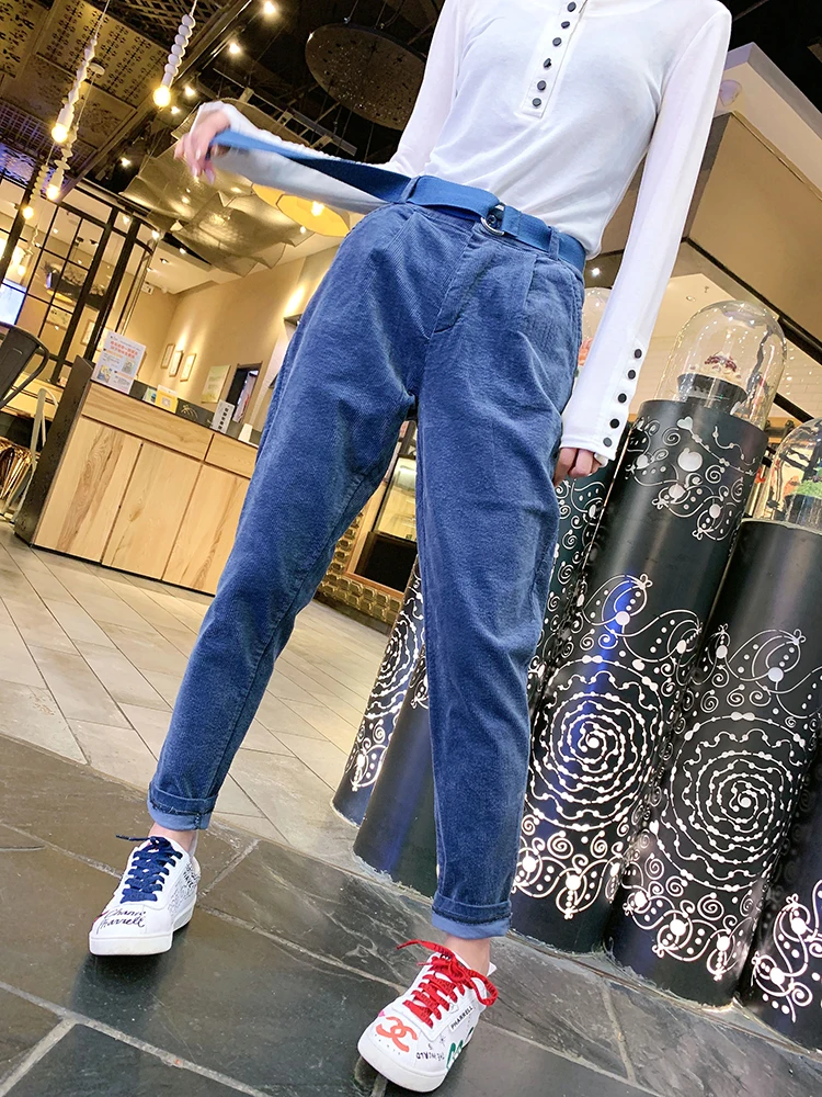 Винтажные вельветовые брюки с эластичным поясом женские шаровары спортивные