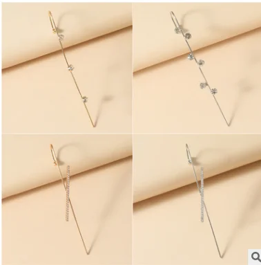 New cool wind inlaid diamond earring simple personality piercing female lightning leaves auricle-type diagonal | Украшения и