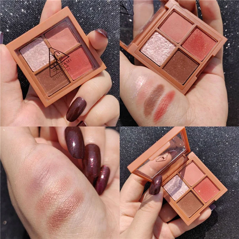 Палитра водостойких теней для век 4 цвета пудра макияжа стойкие дымчатые матовые