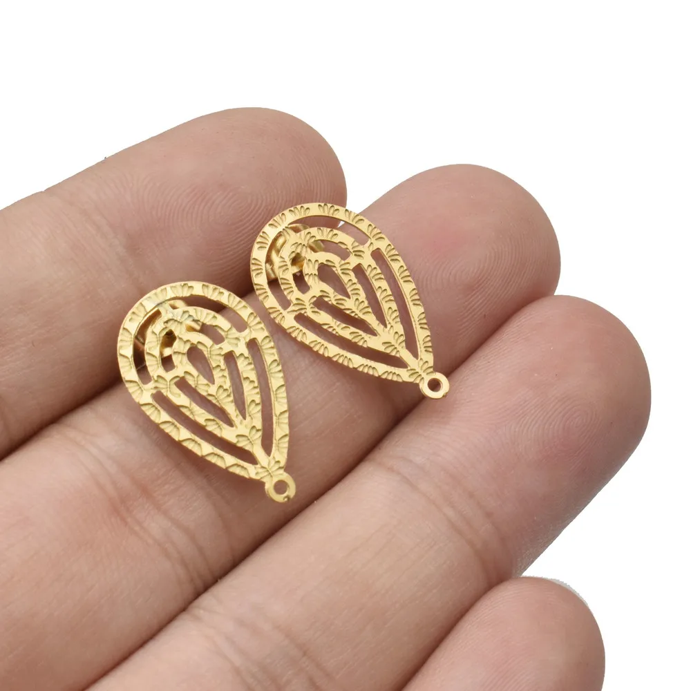 10 шт./лот из нержавеющей стали полые серьги в форме капли золотистого цвета