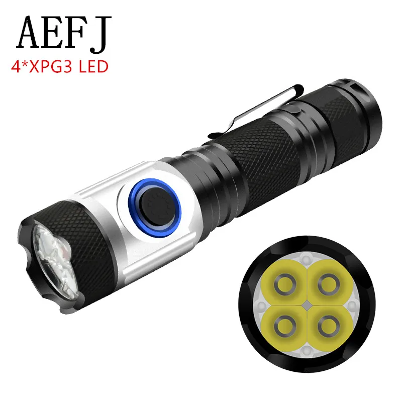 AEFJ 4000 люмен самый мощный Мини Тактический светодиодный фонарик usb 4 * XP G3
