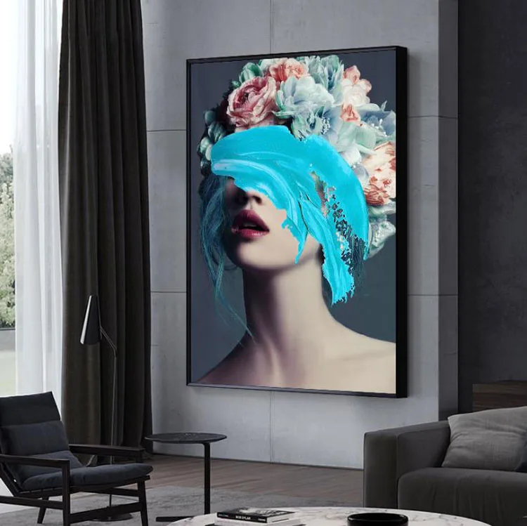 

Modern Floral Feather Woman Abstract Fashion Style Canvas Painting Art Print Poster Picture Frame Wall Living Room Home Decor