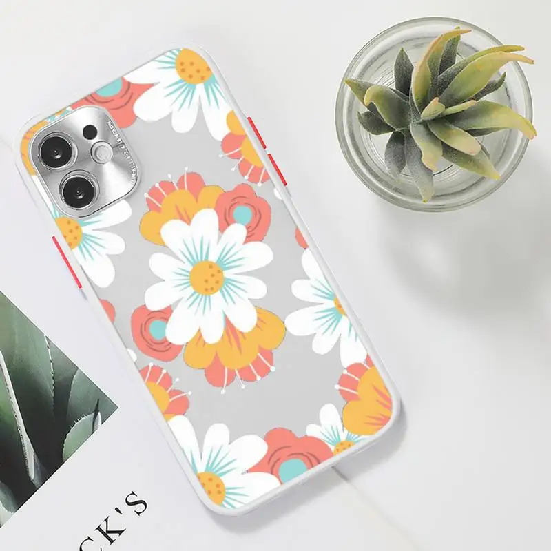

Cute cartoon daisy flower Phone Case For iPhone 12 11 Mini Pro XR XS Max 7 8 Plus X Matte transparent White Cover