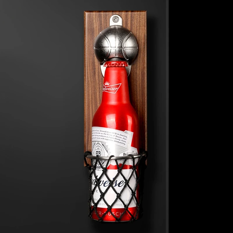 

Basketball Beer Bottle Opener With Net Catcher Wall Mounted for the Fridge with Large Bottle Collection Kitchen