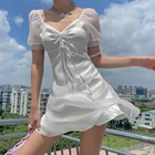 Модный женский летний сарафан в стиле Харадзюку, пикантное сказочное шифоновое белое мини-платье в Корейском стиле, Повседневная Милая женская одежда