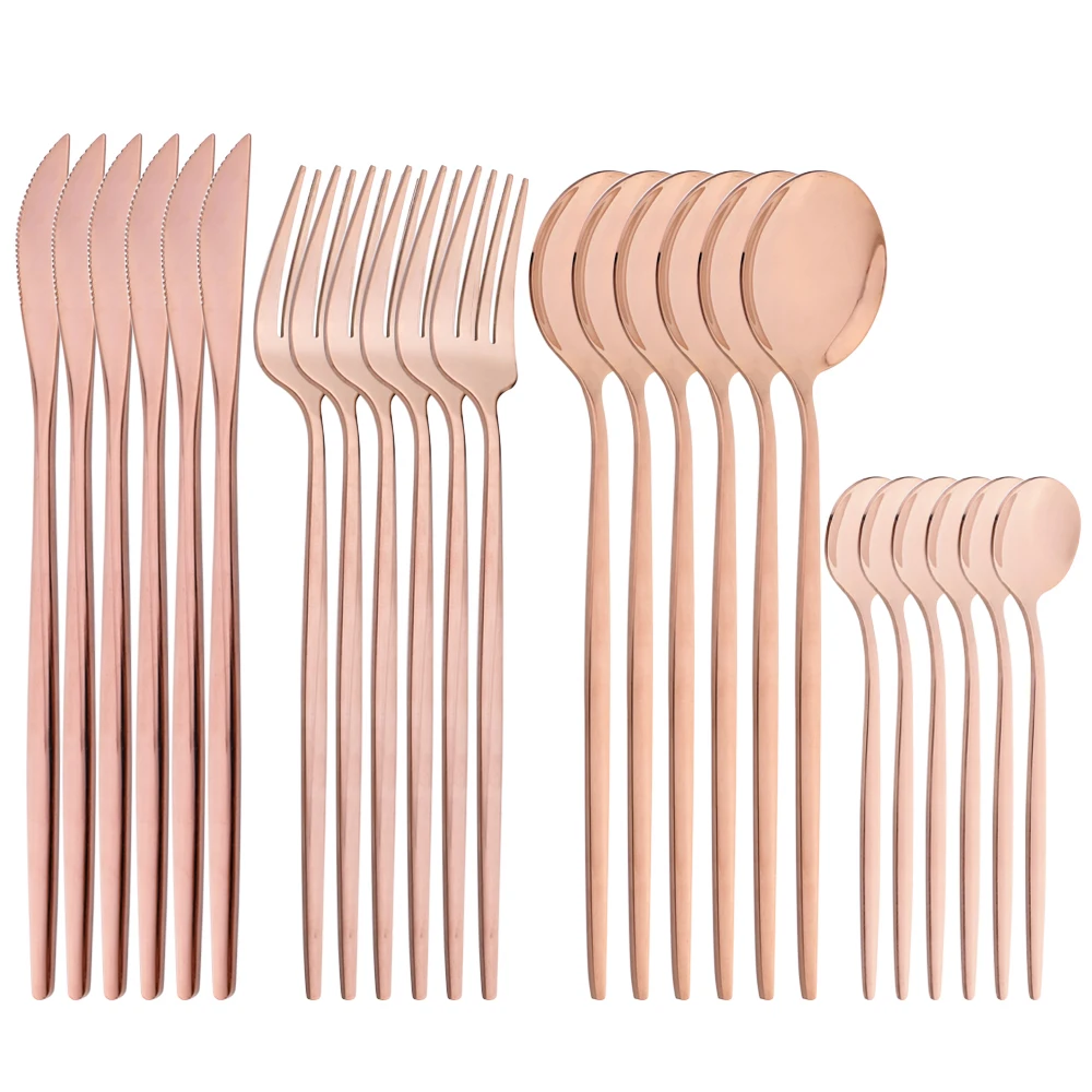

Kitchen Tableware Cutlery Set Golden Flatware Stainless Steel Dinnerware Set Silverware 24pcs Complete Fork Spoons Knives Set