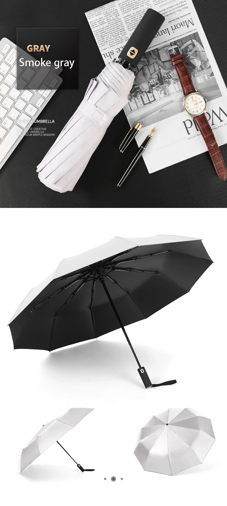 Explosion models automatic umbrella three fold windproof umbrella men and women sun umbrella three fold black plastic umbrella