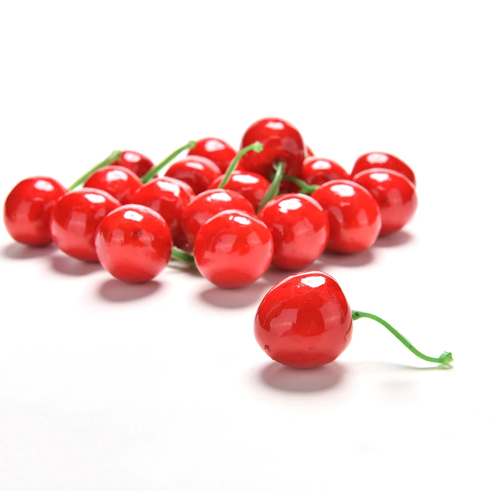 

20Pcs/lot Funny Kitchen Toys 2.5cm Mini Fake Plastic Fruit Small Berries Artificial Flower Red Cherry For Kids