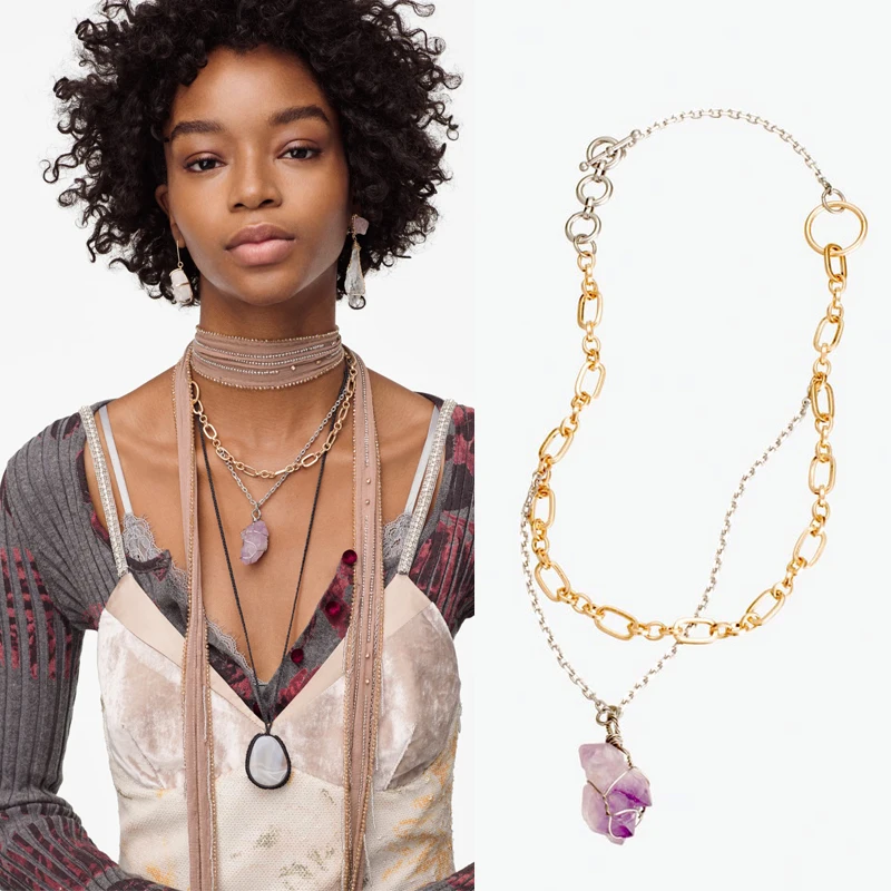 Мода 2020 корейский розовый кварцевый камень ZA Neckalce женский новейший Летний кулон