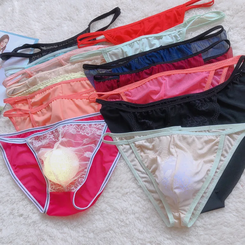 Sexy Bare Sleeping Lace Transparent Temptation Adult plus Size Underwear Ice Silk Men's Briefs underwear men sexy  mens sexy