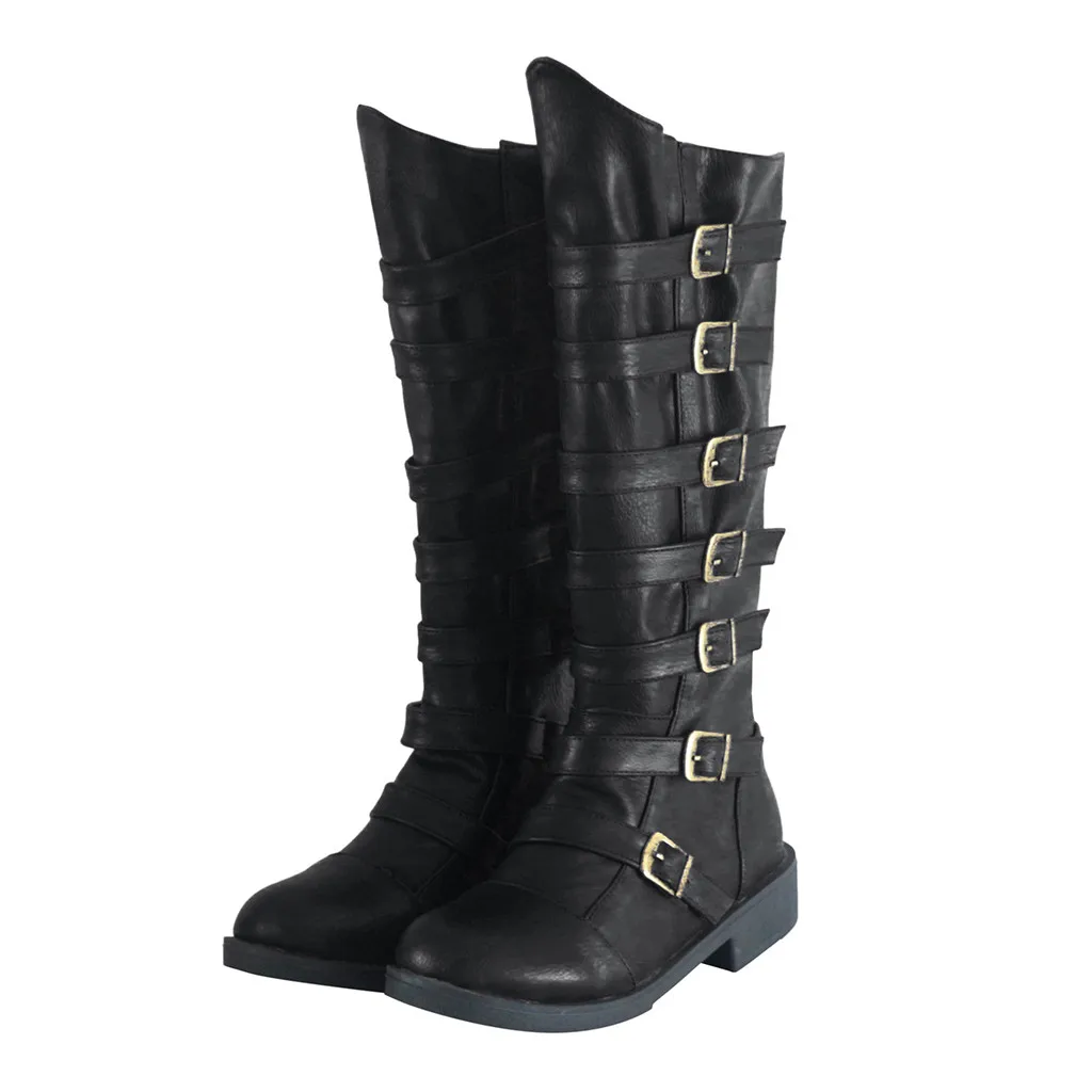 thigh high boots patent Round Toe Low-heeled Over The Knee Boots knee for thin legs womens leather#G3 | Обувь