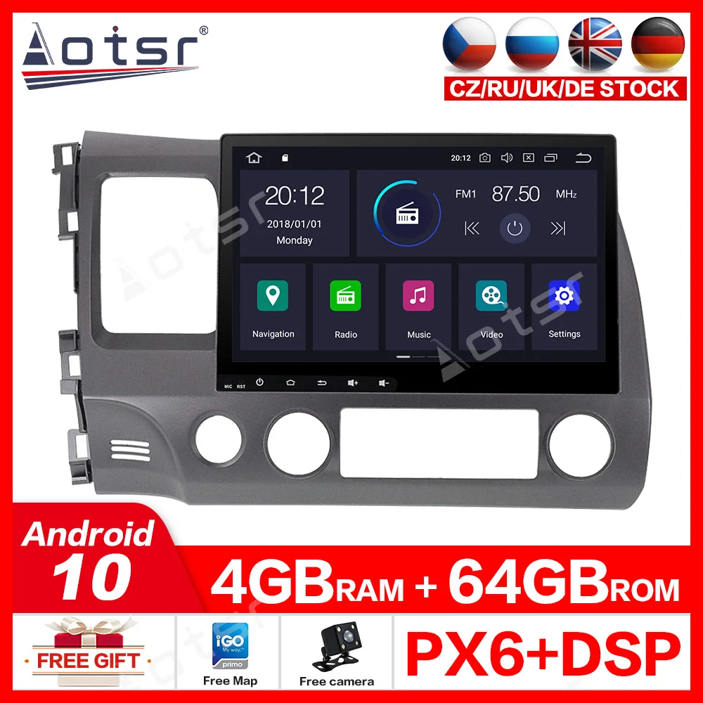 Aotsr Android 10 0 4 Гб + 64 PX6 шестиядерный процессор для Honda Civic 2006 2011 Автомобильная