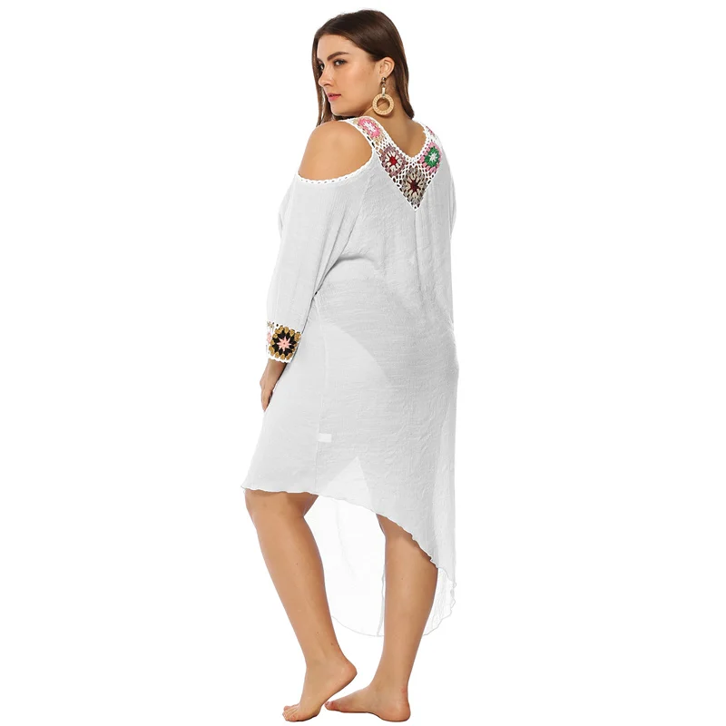 Накидка на бикини большого размера из вискозы с вышивкой пляжные накидки кафтан
