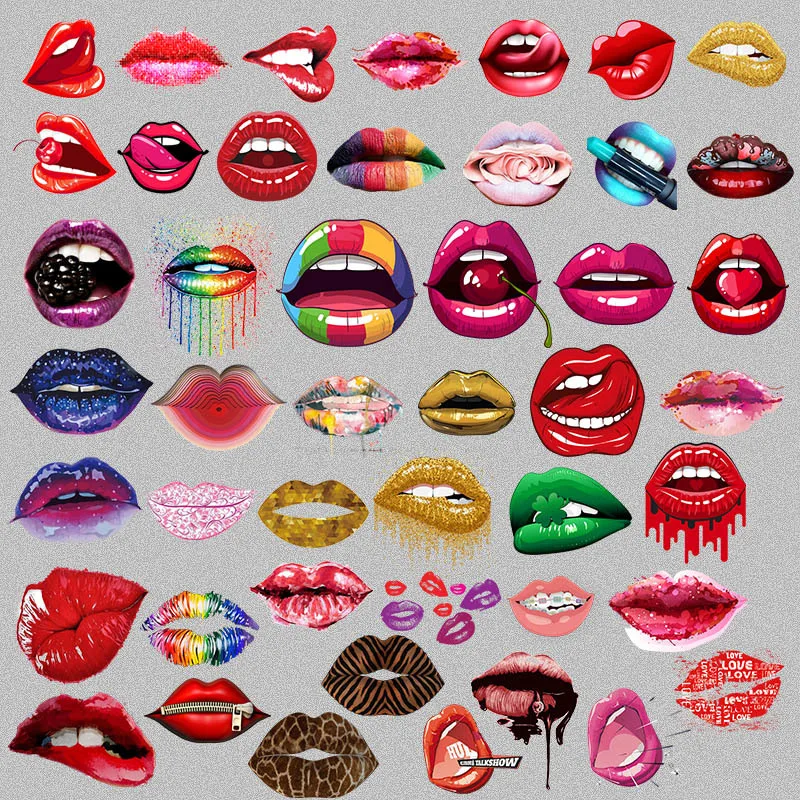 

Colorful Sex Lips Thermo Transfer Sticker On Clothes Decor Washable Iron On Patches For Clothing Fashion Girl T-shirt Applique