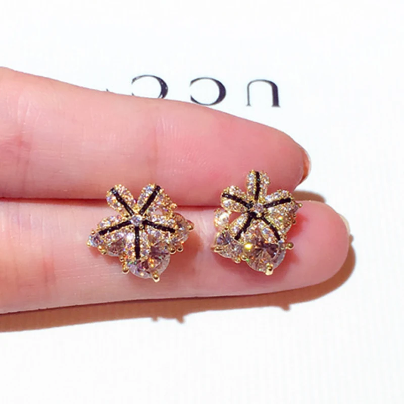

Vintage Elegant Crystal Flowers Earrings for Women S925 Needle Stud High Quality AAA Zircon Jewelry Wedding Party Gift Ins Hot