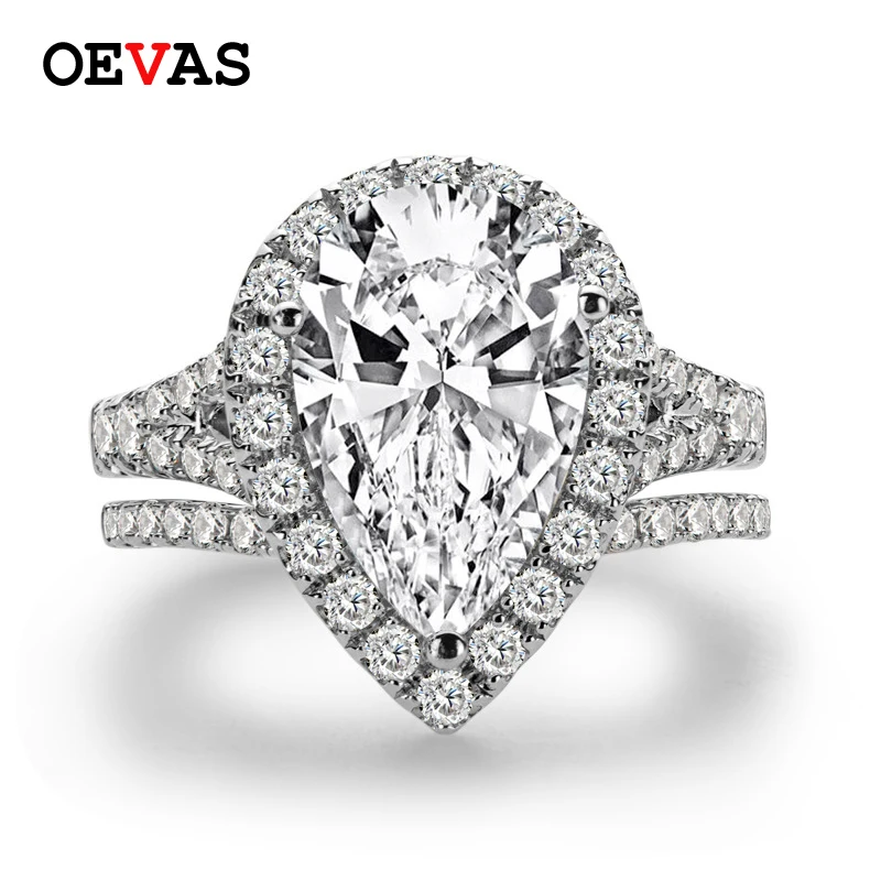 

OEVAS 100% 925 Sterling Silver Sparkling 4.5 Carats Water Drop High Carbon Diamond Bridal Rings Set Wedding Party Fine Jewelry